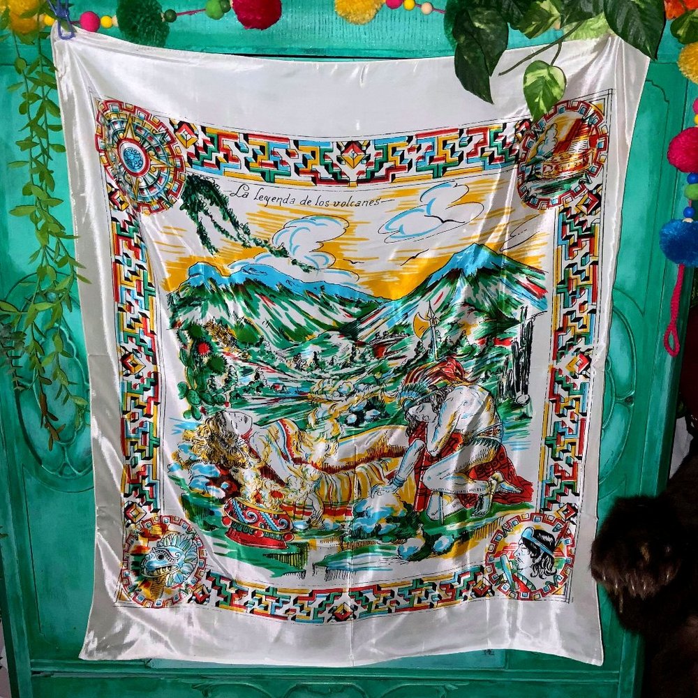 Vintage Popocateptl Souvenir of Mexico Scarf